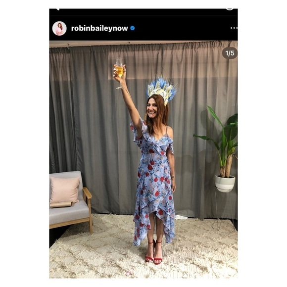 NWT Bardot x Revolve Blue Floral Cold Shoulder Ruffle Hi Low Midi Dress XS - Picture 6 of 16